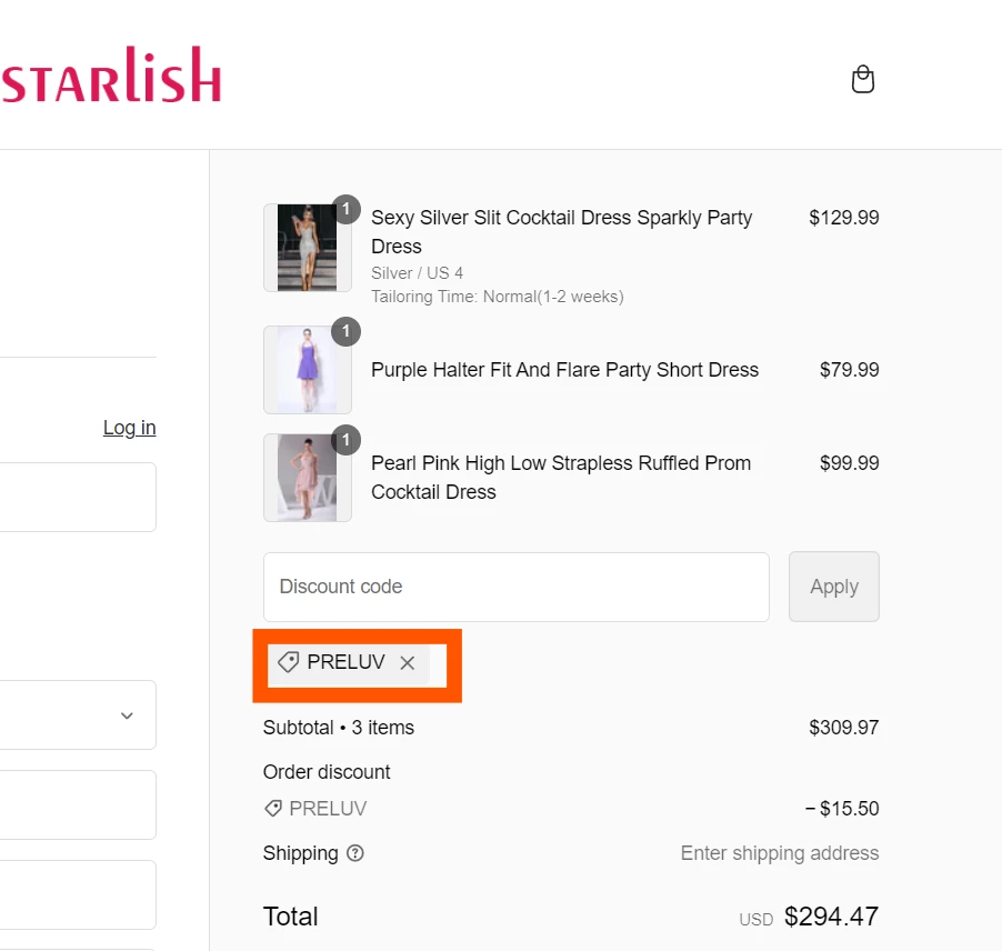 Starlish verified Coupon code PRELUV